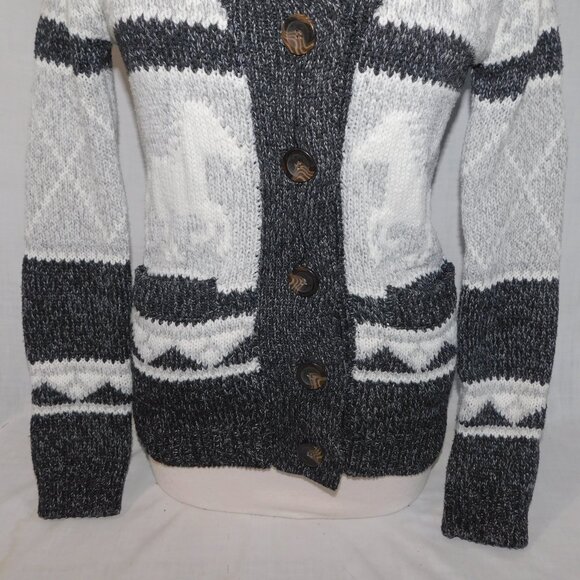 Bluenotes Womens S Gray White Wild Horse Stallion Button Front Cardigan Sweater - Picture 6 of 8